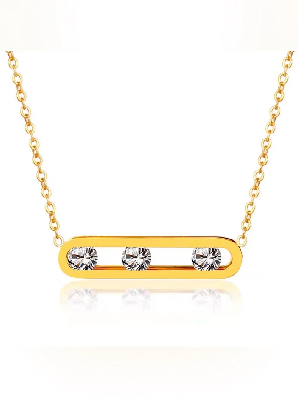 18K Gold Geometrical Link Paperclip Designer Inspired Moving Diamond Necklace